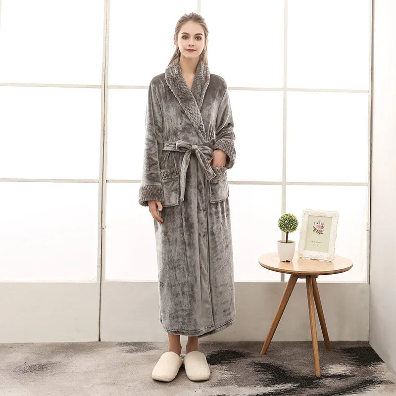 Peignoir_de_bain_double-doublure-polyester-manche-longue-col-chale-mi-mollet-epais-moelleux-hiver-absorbant-confortable-printemps-automne-gris