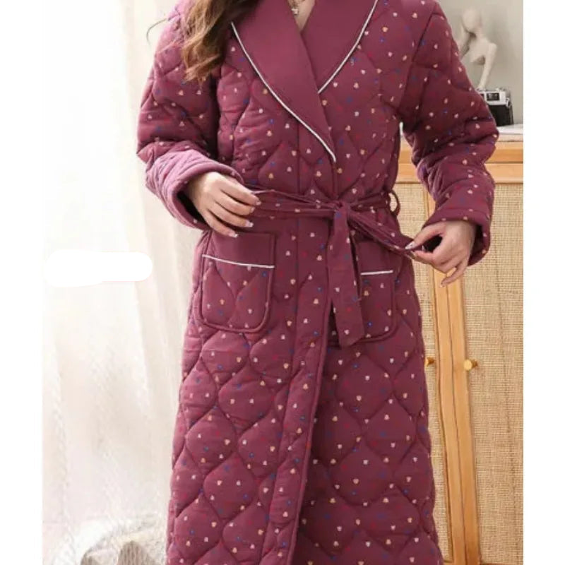 Peignoir_de_bain_en_éponge_adulte-polyester-col-châle-moelleux-confortable-doux-manche-longue-mi-mollet-épais-motif-floral-printemps-automne-hiver-bordeaux