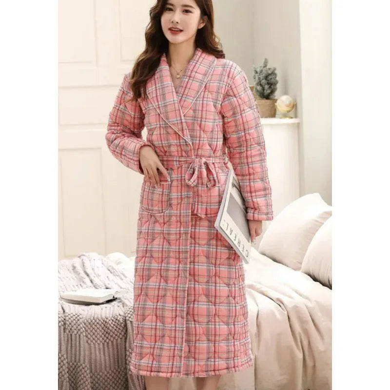 Peignoir_de_bain_en_éponge_adulte-polyester-col-châle-moelleux-confortable-doux-manche-longue-mi-mollet-épais-motif-floral-printemps-automne-hiver-rouge