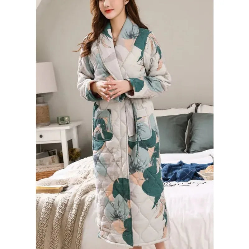 Peignoir_de_bain_en_éponge_adulte-polyester-col-châle-moelleux-confortable-doux-manche-longue-mi-mollet-épais-motif-floral-printemps-automne-hiver