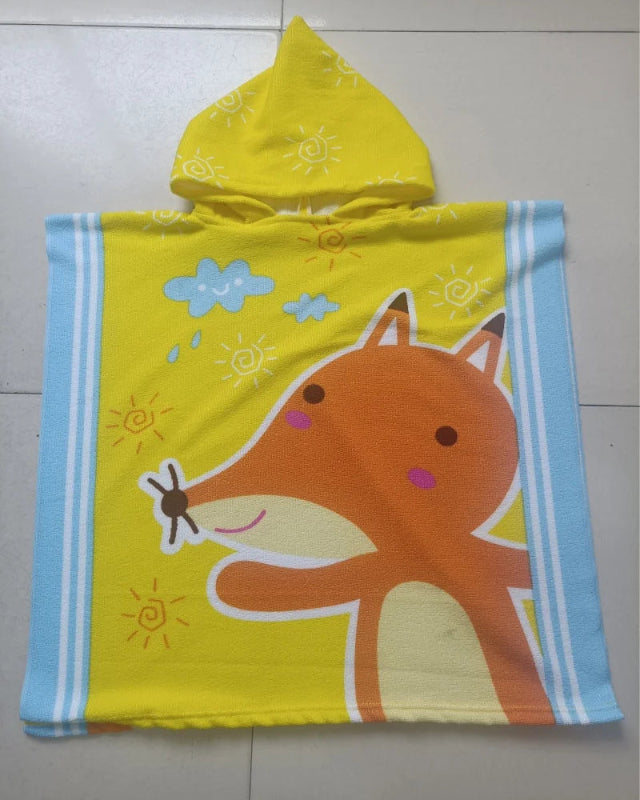 Peignoir de bain en éponge bébé garçon-microfibre-ultra-absorbant-capuche-motif-animal-motif-dessin-animé-absorbant-moelleux-confortable-été-printemps-orange-jaune