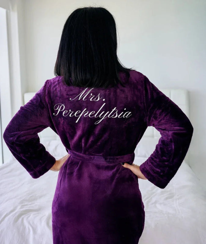 Peignoir_de_bain_en_éponge_femme_personnalise-flanelle-coton-personnalisable-manche-longue-épais-motif-uni-mi-genou-col-châle-absorbant-moelleux-confortable-hiver-printemps-automne-violet