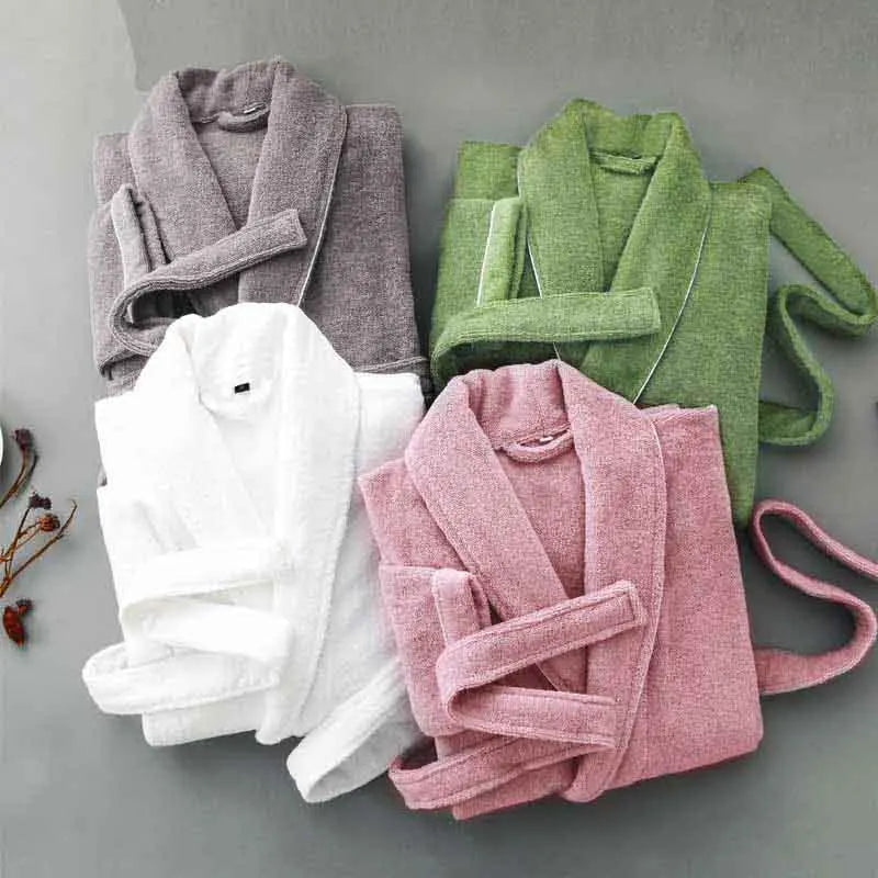 Peignoir_de_bain_en_éponge_homme-coton-éponge-manche-longue-col-V-mi-mollet-doux-confortable-printemps-automne-hiver-blanc-vert