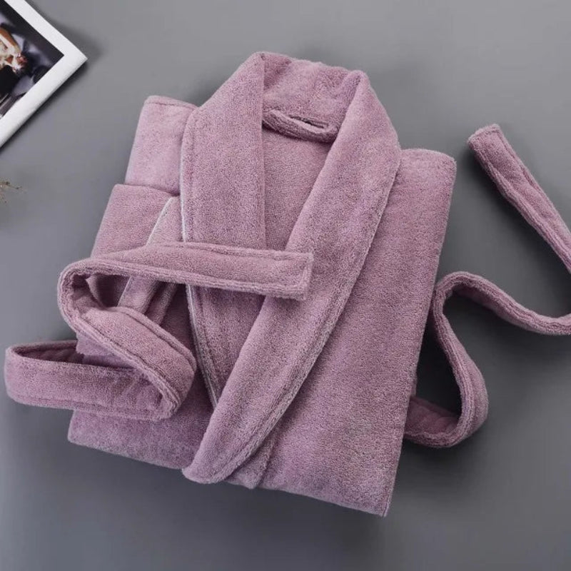 Peignoir_de_bain_en_éponge_homme-coton-éponge-manche-longue-col-V-mi-mollet-doux-confortable-printemps-hiver-automne-violet