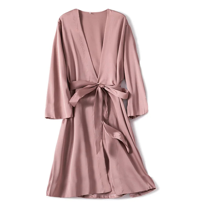 Peignoir_de_bain_en_viscose-satin-polyester-viscose-manche-longue-léger-mi-genou-col-V-absorbant-été-moelleux--confortable-printemps-marron