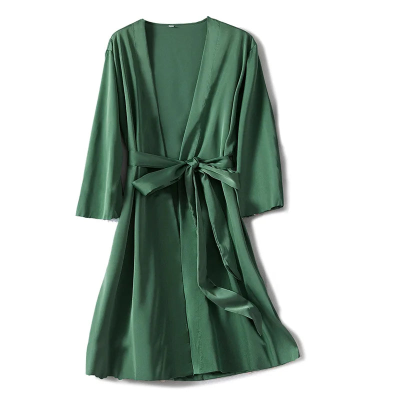 Peignoir_de_bain_en_viscose-satin-polyester-viscose-manche-longue-léger-mi-genou-col-V-absorbant-été-moelleux--confortable-printemps-vert