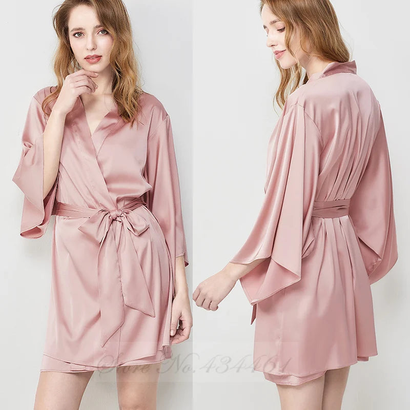 Peignoir de bain en viscose-satin-polyester-viscose-manche-longue-léger-mi-genou-col-V-absorbant-moelleux-confortable-printemps-été-violet