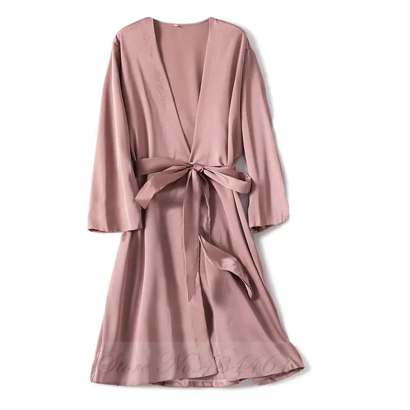 Peignoir de bain en viscose-satin-polyester-viscose-manche-longue-léger-mi-mollet-col-V-absorbant-moelleux-confortable-printemps-été-violet