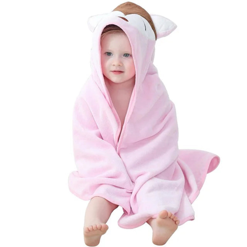 Peignoir_de_bain_enfant-coton-polyester-sans-manche-capuche-forme-animale-doux-confortable-été-moelleux-printemps-rose