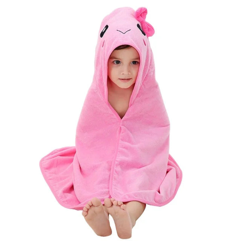 Peignoir_de_bain_enfant-coton-polyester-sans-manche-capuche-forme-animale-doux-confortable-moelleux-été-printemps-rose