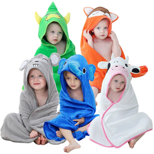 Peignoir de bain enfant-coton-polyester-sans-manche-capuche-forme-animale-doux-confortable-moelleux-printemps-ete