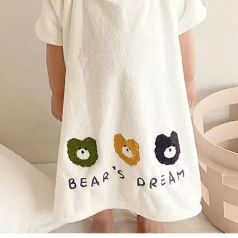 Peignoir de bain enfant 100 coton-coton-polyester-corail-capuche-motif-animal-manche-courte-doux-confortable-moelleux-printemps-automne-hiver-blanc-vert-marron