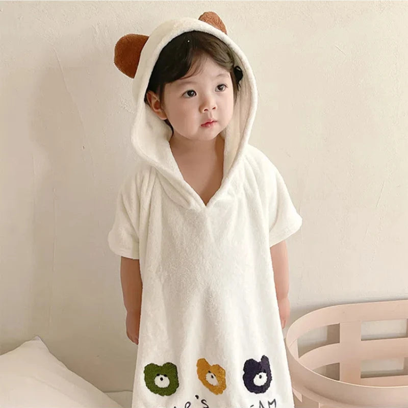 Peignoir de bain enfant 100 coton-coton-polyester-corail-capuche-motif-animal-manche-courte-doux-confortable-moelleux-printemps-automne-hiver-vert-blanc-marron