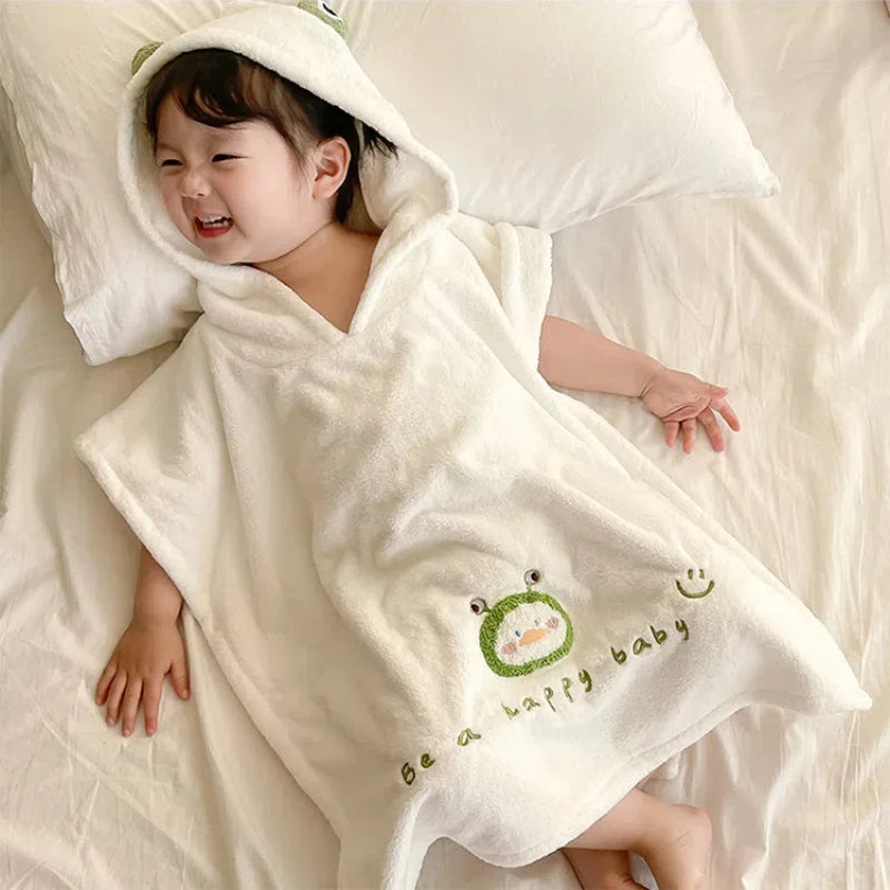 Peignoir de bain enfant 100 coton-coton-polyester-corail-capuche-motif-animal-manche-courte-doux-confortable-moelleux-printemps-automne-hiver-vert-blanc