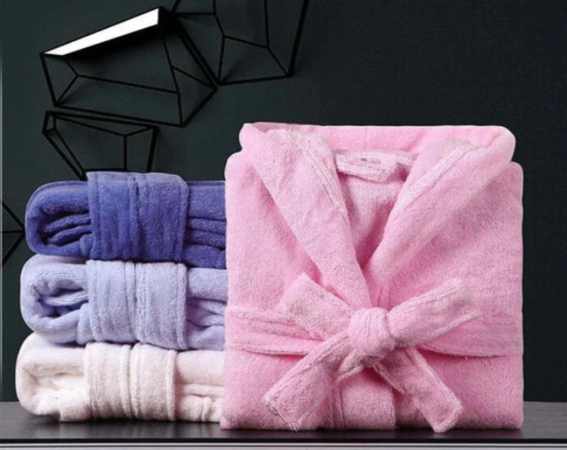 Peignoir de bain enfant coton bio-coton-capuche-manche-longue-épais-mi-mollet-doux-confortable-moelleux-éponge-hiver-printemps-automne-rose