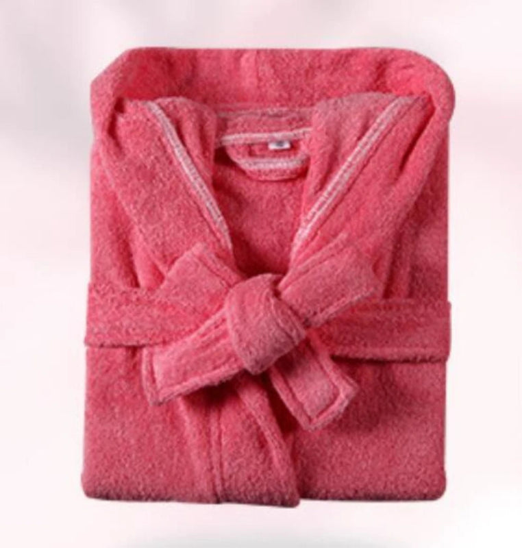 Peignoir_de_bain_enfant_coton_bio-coton-capuche-manche-longue-épais-mi-mollet-doux-confortable-moelleux-éponge-printemps-automne-hiver-rose-bonbon