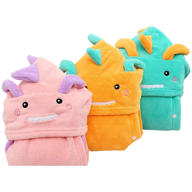 Peignoir de bain enfant dinosaure-capuche-motif-animal-sans-manche-forme-rectangulaire-doux-moelleux-confortable-printemps-automne-ete-orange-jaune-vert