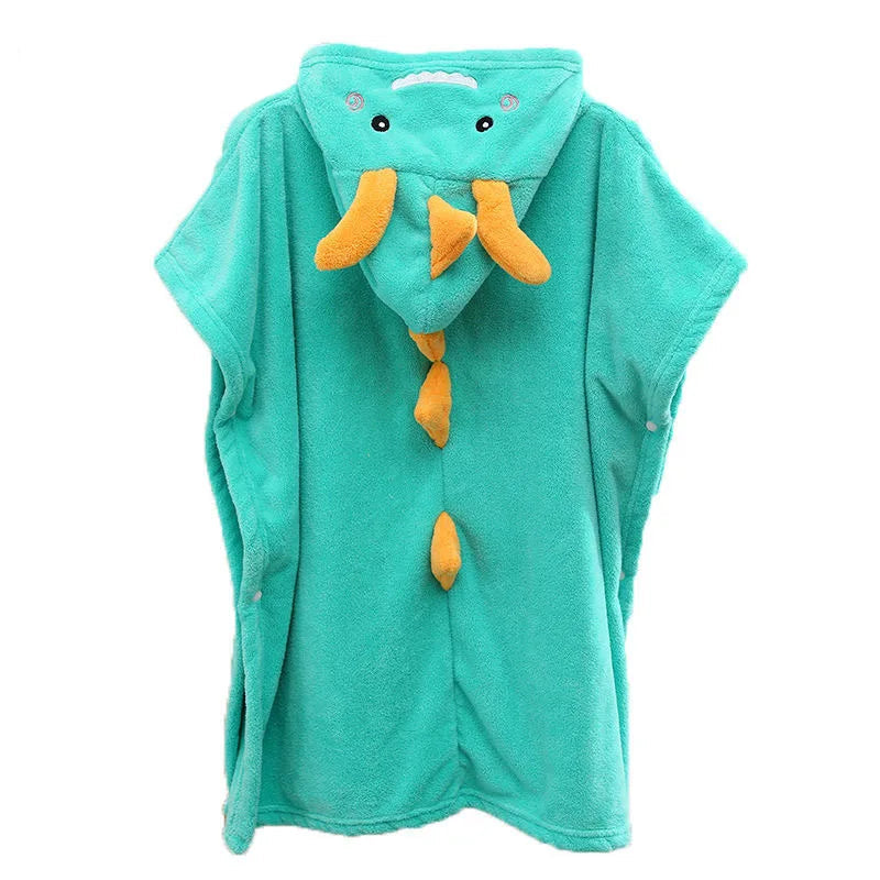 Peignoir de bain enfant dinosaure-capuche-motif-animal-sans-manche-forme-rectangulaire-doux-moelleux-confortable-printemps-automne-ete-vert