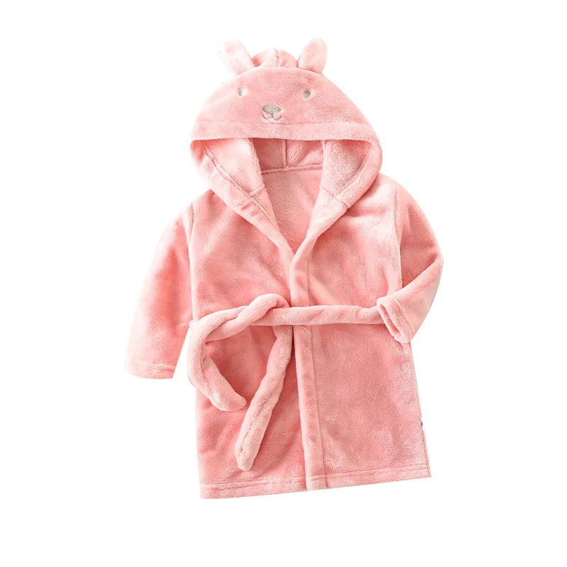 Peignoir de bain enfant personnalisé-coton-corail-capuche-motif-animal-manche-longue-mi-mollet-doux-confortable-moelleux-caupche-motif-animal-personnalisable-printemps-automne-hiver-rose