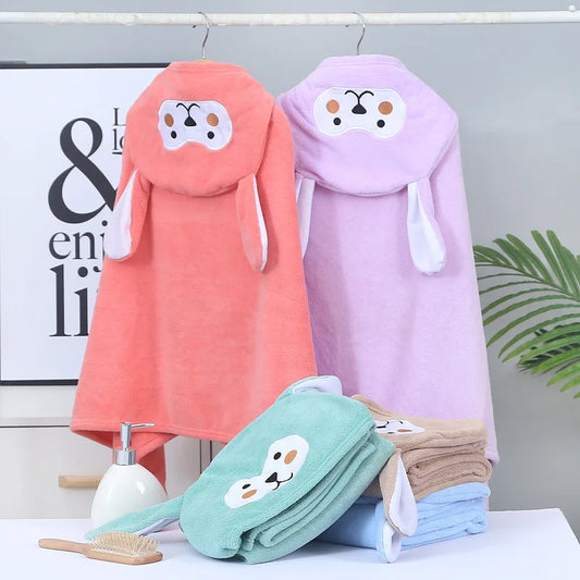 Peignoir de bain enfant très absorbant-coral-fleece-capuche-motif-animal-forme-rectangulaire-doux-confortable-moelleux-motif-dessin-anime-printemps-ete