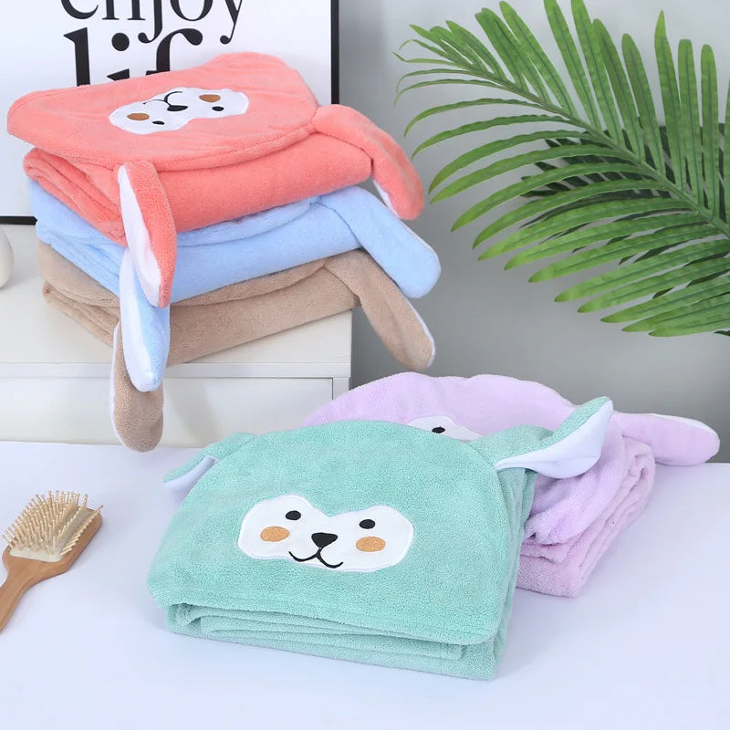 Peignoir de bain enfant très absorbant-coral-fleece-capuche-motif-animal-forme-rectangulaire-doux-sans-manche-confortable-moelleux-motif-dessin-anime-ete-printemps