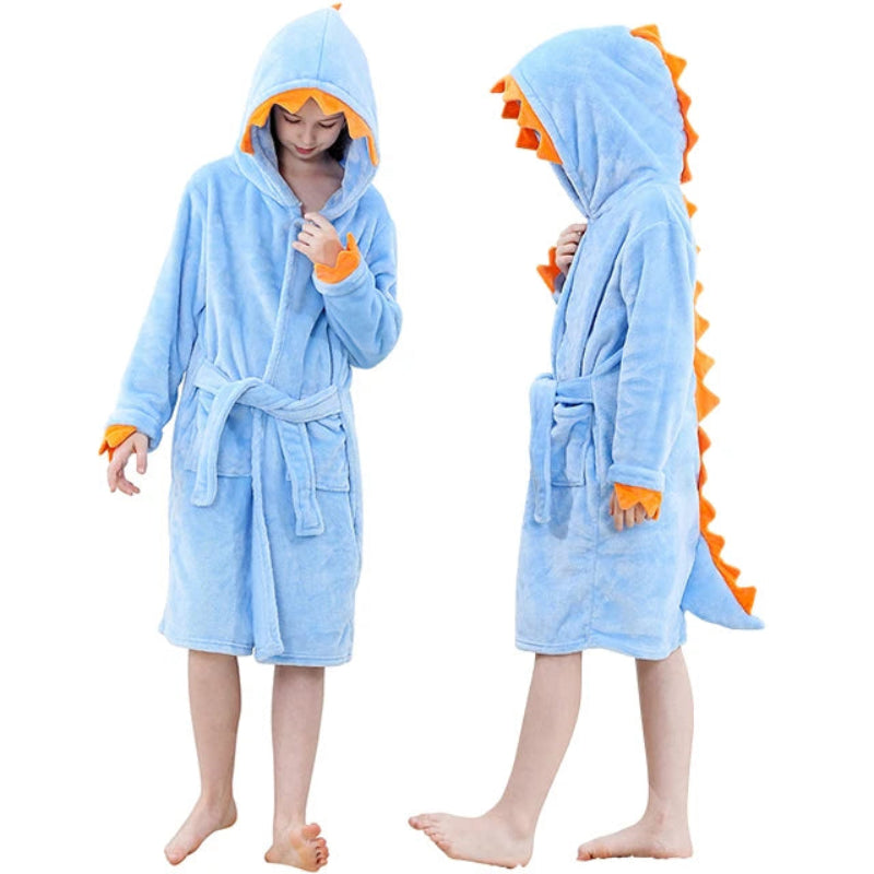 Peignoir de bain enfants 12 ans-polyester-motif-dessin-anime-capuche-forme-animale-doux-moelleux-confortable-printemps-hiver-capuche-automne-manche-longue-mi-genoux-bleu-jaune