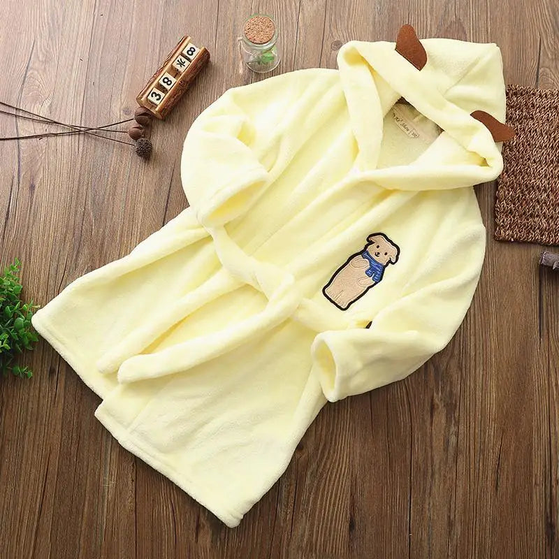 Peignoir de bain enfants 3ans-polyester-flanelle-capuche-motif-dessin-anime-doux-confortable-moelleux-motif-uni-manche-longue-mi-mollet-floral-printemps-automne-hiver-jaune