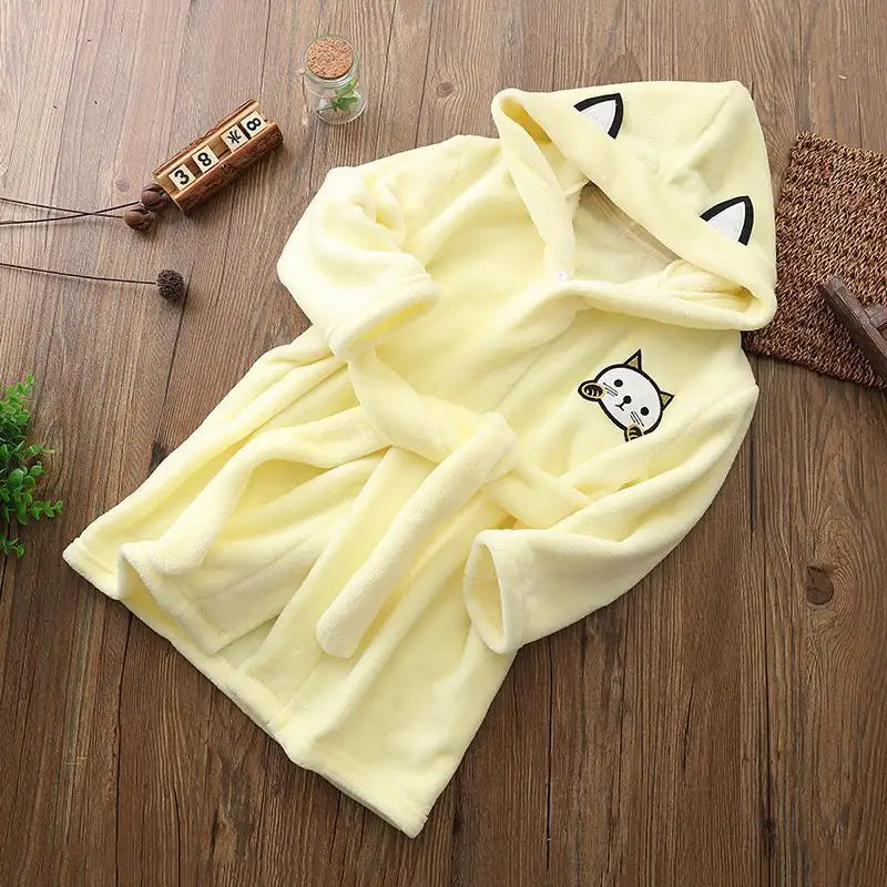 Peignoir de bain enfants 3ans-polyester-flanelle-capuche-motif-dessin-anime-doux-confortable-moelleux-motif-uni-manche-longue-mi-mollet-floral-printemps-hiver-automne-jaune