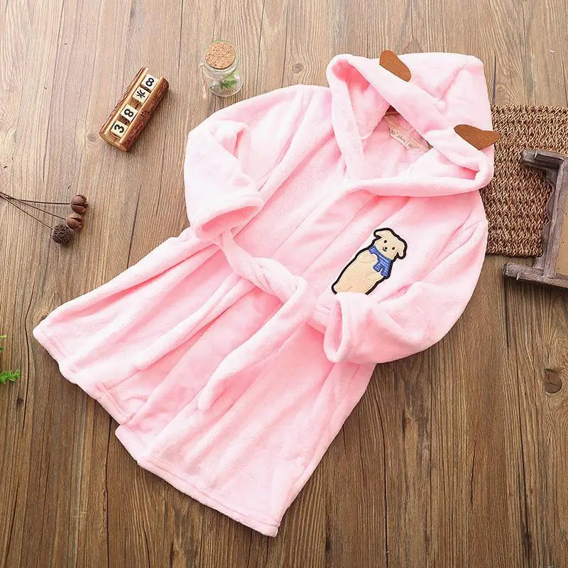 Peignoir de bain enfants 3ans-polyester-flanelle-capuche-motif-dessin-anime-doux-confortable-moelleux-motif-uni-manche-longue-mi-mollet-floral-printemps-hiver-automne-rose