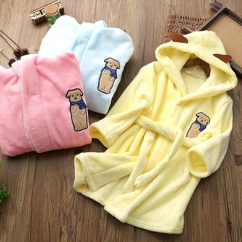 Peignoir de bain enfants 3ans-polyester-flanelle-capuche-motif-dessin-anime-doux-confortable-moelleux-motif-uni-manche-longue-mi-mollet-printemps-automne-hiver-jaune-rose-bleu-ciel