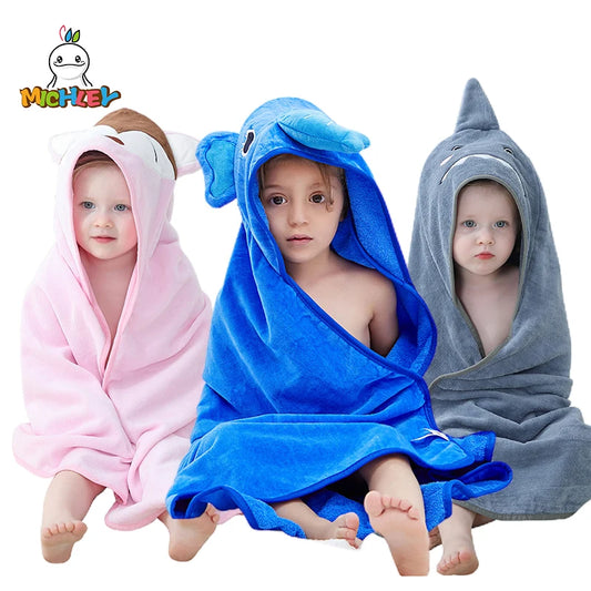 Peignoir de bain enfants coton-coton-polyester-motif-dessin-anime-capuche-forme-animale-moelleux-doux-absorbant-confortable-printemps-automne-ete