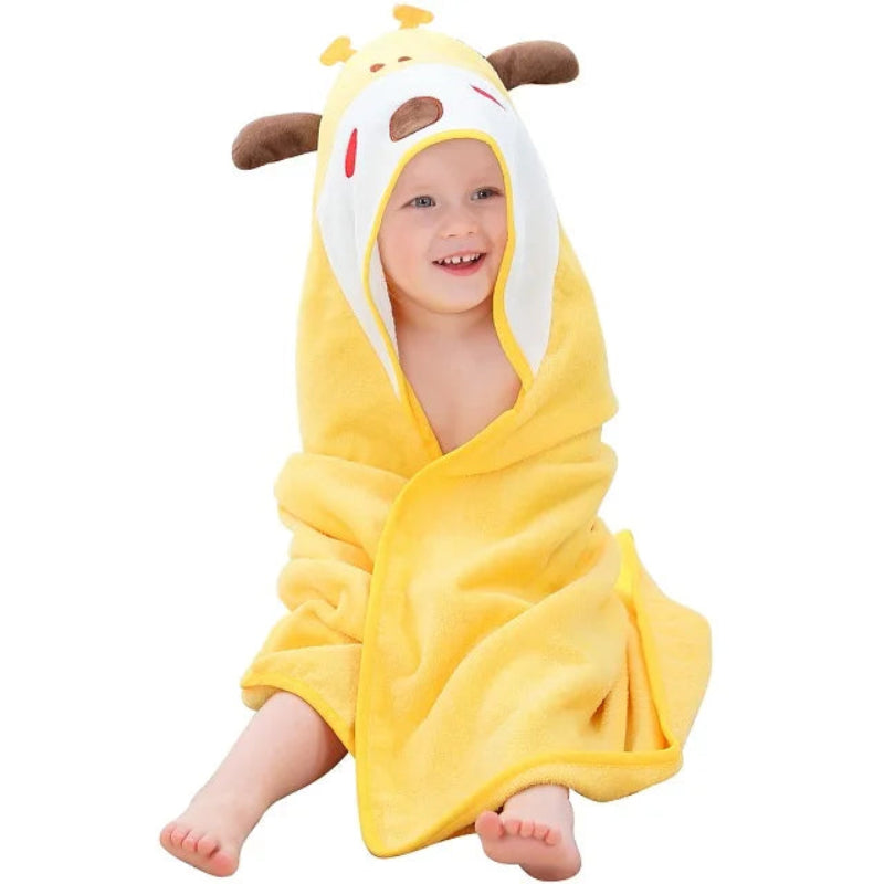Peignoir de bain enfants coton-coton-polyester-motif-dessin-anime-capuche-forme-animale-moelleux-doux-absorbant-confortable-printemps-été-automne-jaune-blanc