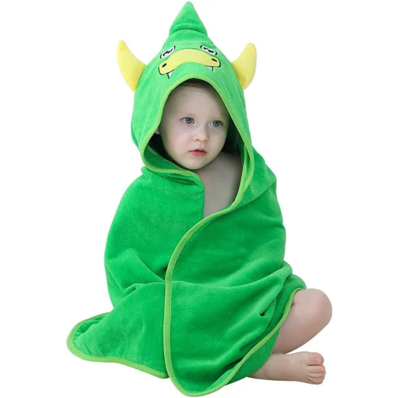 Peignoir_de_bain_enfants_coton-coton-polyester-motif-dessin-anime-capuche-forme-animale-moelleux-doux-absorbant-confortable-printemps-été-automne-vert