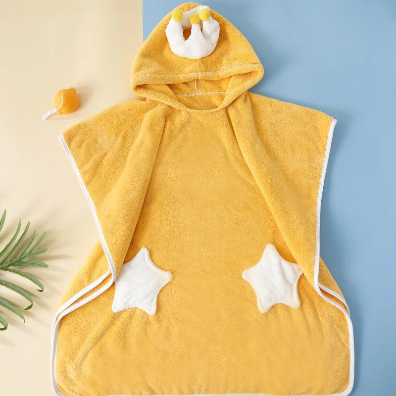 Peignoir de bain épais et doux bébé-polyester-haute-densité-forme-carrée-capuche-doux-moelleux-confortable-été-printemps-automne-jaune-blanc
