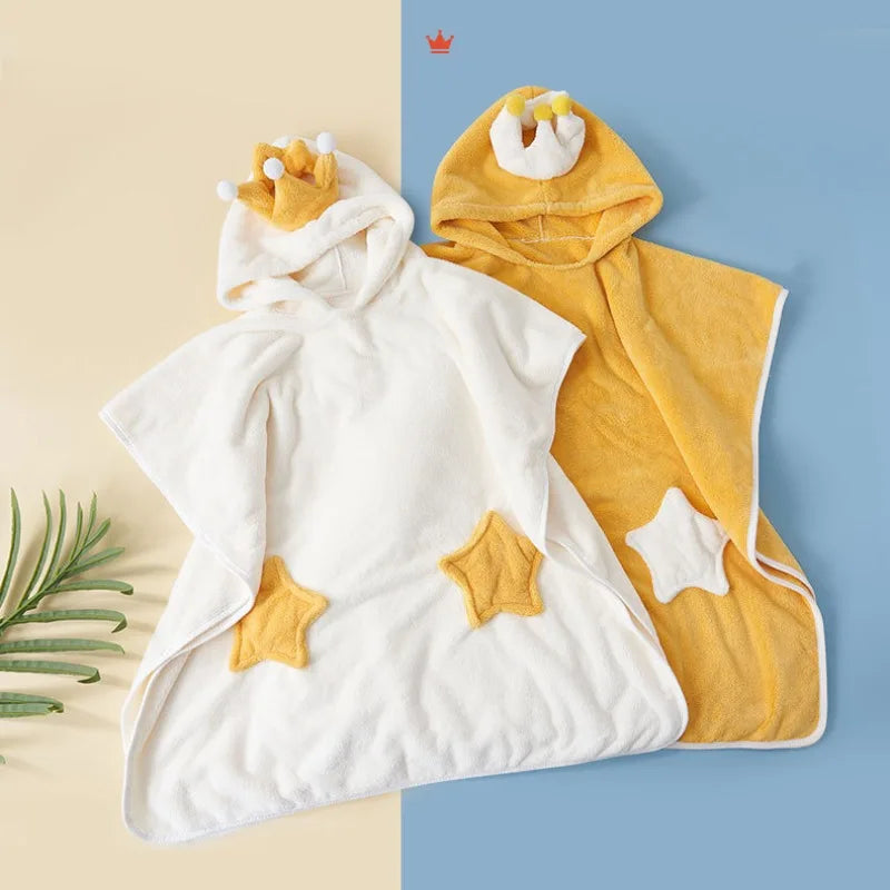 Peignoir de bain épais et doux bébé-polyester-haute-densité-forme-carrée-capuche-doux-moelleux-confortable-printemps-automne-été-blanc-jaune