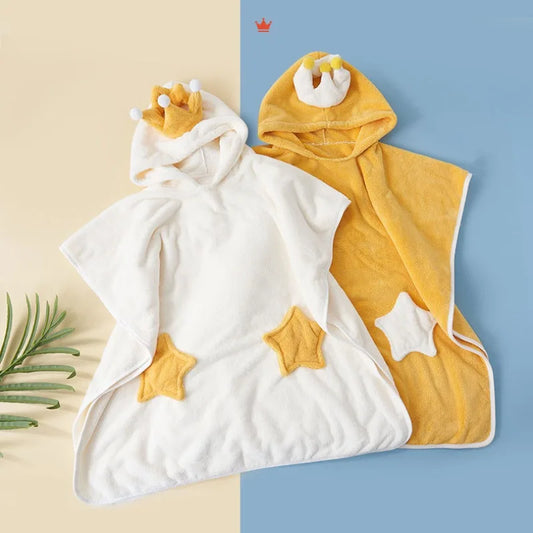 Peignoir de bain épais et doux bébé-polyester-haute-densité-forme-carrée-capuche-doux-moelleux-confortable-printemps-automne-été-blanc-jaune