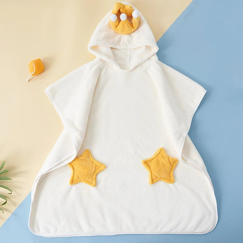 Peignoir de bain épais et doux bébé-polyester-haute-densité-forme-carrée-capuche-doux-moelleux-confortable-été-printemps-automne-jaune-blanc