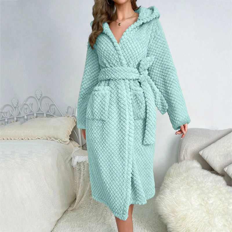 Peignoir_de_bain_épais_femme-velours-côtelé-polyester-capuche-manche-longue-mi-mollet-épais-moelleux-confortable-doux-printemps-automne-hiver-été-vert