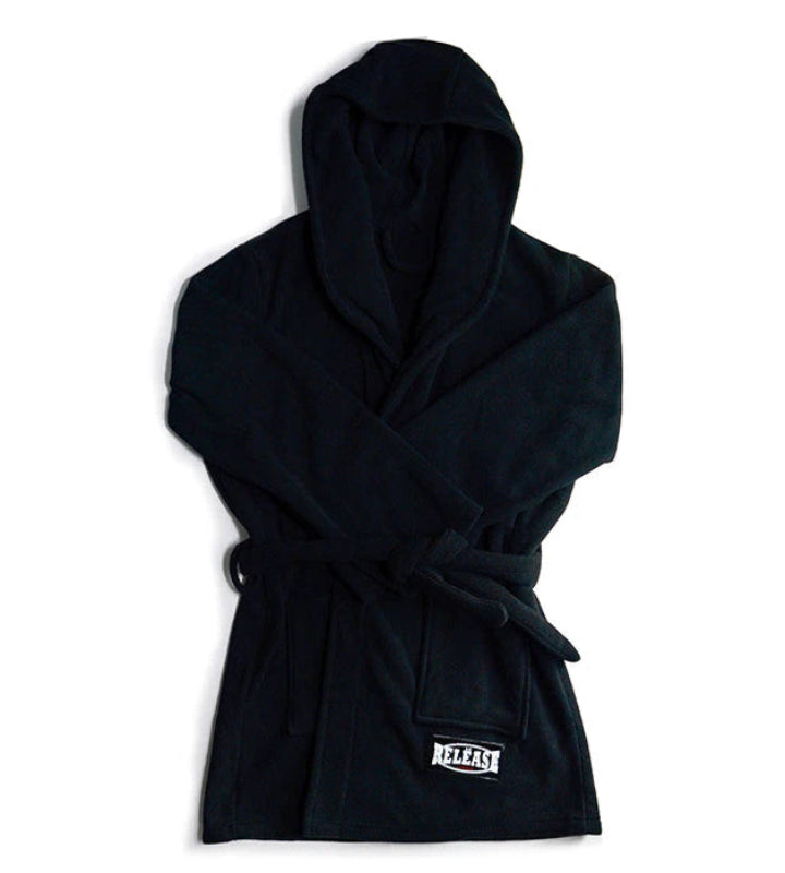 Peignoir de bain epais homme-polyester-epais-manche-longue-capuche-mi-cuisse-avec-culotte-motif-uni-doux-moelleux-confortable-hiver-printemps-automne-noir