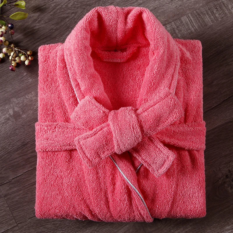 Peignoir de bain éponge ado fille-coton-eponge-moelleux-confortable-doux-epais-manche-longue-mi-mollet-rouge