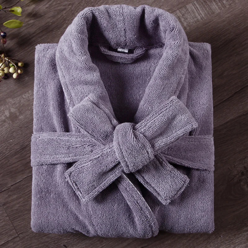 Peignoir de bain éponge ado fille-coton-eponge-moelleux-confortable-doux-manche-longue-epais-mi-mollet-violet