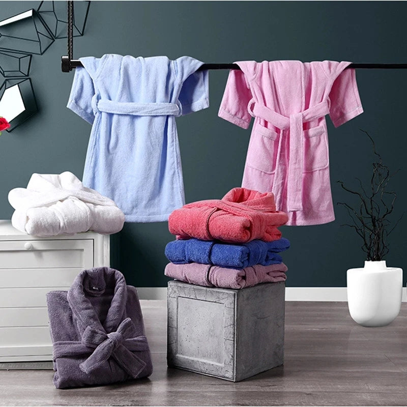 Peignoir de bain éponge ado fille-coton-éponge-moelleux-confortable-doux-manche-longue-mi-mollet-épais-bleu-ciel-rose