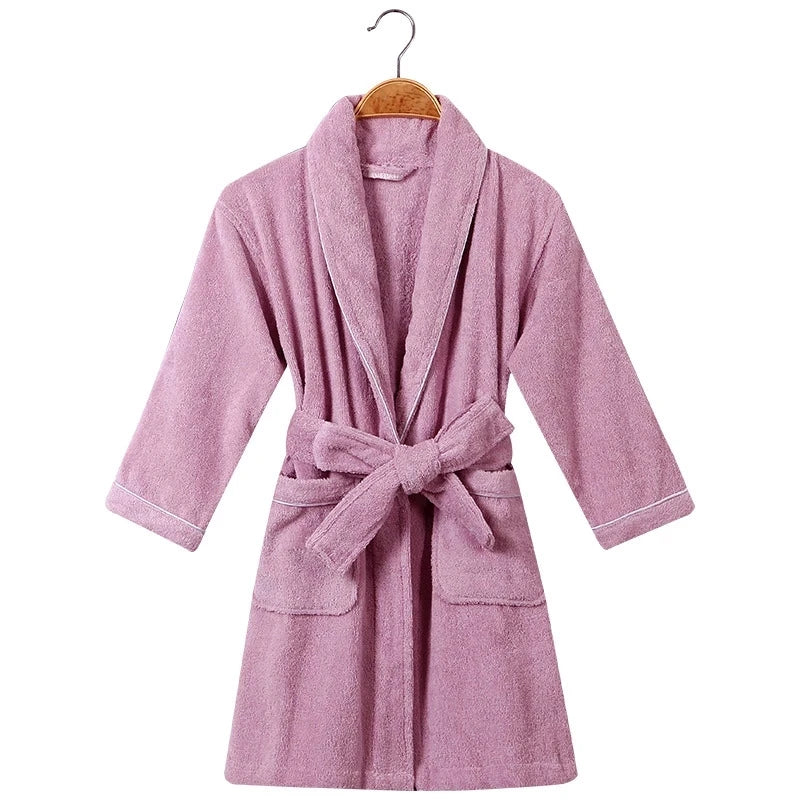 Peignoir de bain éponge ado fille-coton-éponge-moelleux-confortable-doux-manche-longue-mi-mollet-épais-rose-fonce