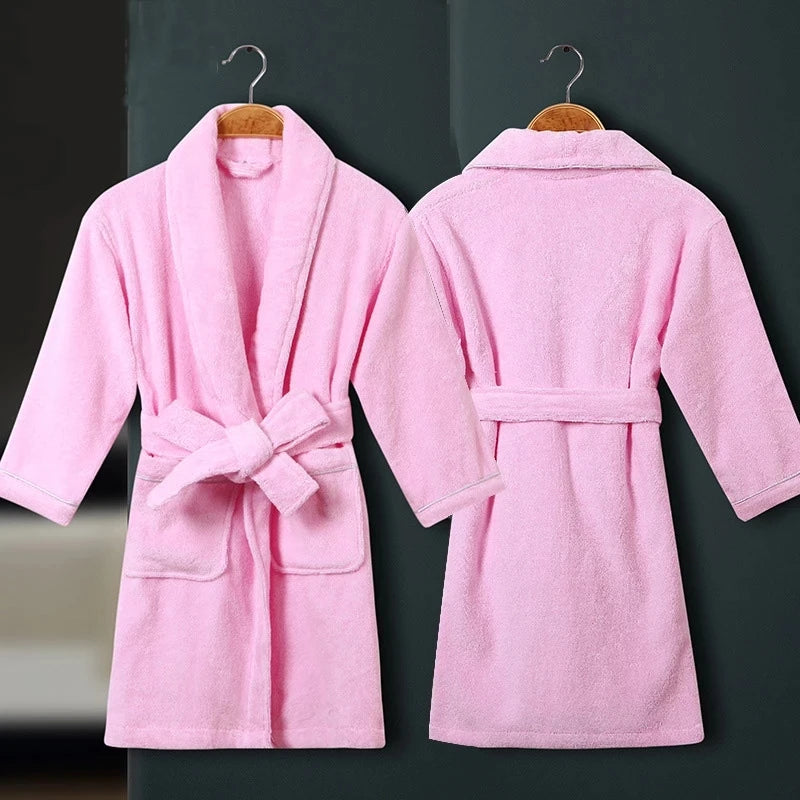Peignoir de bain éponge ado fille-coton-eponge-moelleux-confortable-doux-manche-longue-mi-mollet-epais-rose
