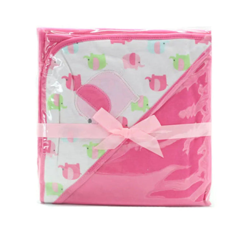 Peignoir de bain eponge bébé-coton-motif-imprime-forme-carree-motif-dessin-animé-moelleux-confortable-absorbant-printemps-automne-hiver-ete-rose-éléphant