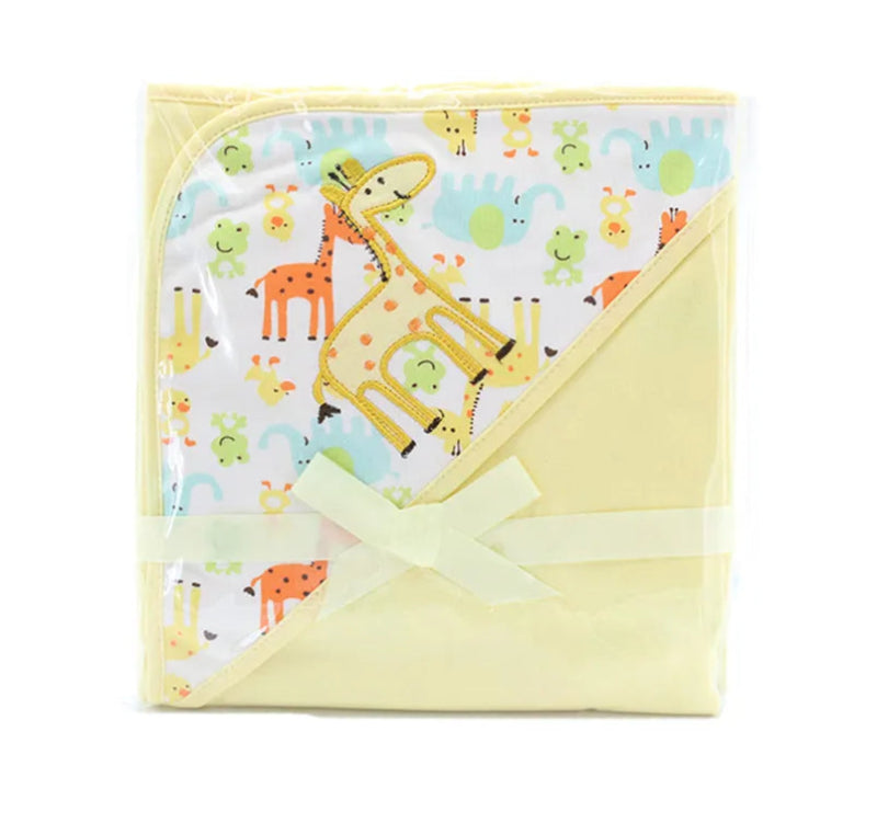 Peignoir de bain eponge bébé-coton-motif-imprime-forme-carree-motif-dessin-animé-moelleux-confortable-absorbant-printemps-automne-ete-hiver-jaune-giraffe