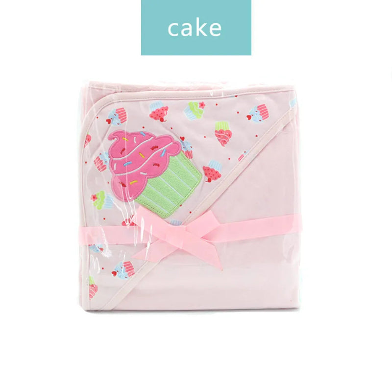 Peignoir de bain eponge bébé-coton-motif-imprime-forme-carree-motif-dessin-animé-moelleux-confortable-absorbant-printemps-automne-ete-hiver-rose-clair-gateau