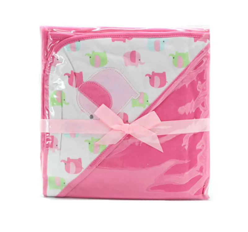 Peignoir de bain eponge bébé-coton-motif-imprime-forme-carree-motif-dessin-animé-moelleux-confortable-absorbant-printemps-automne-ete-hiver-rose-éléphant