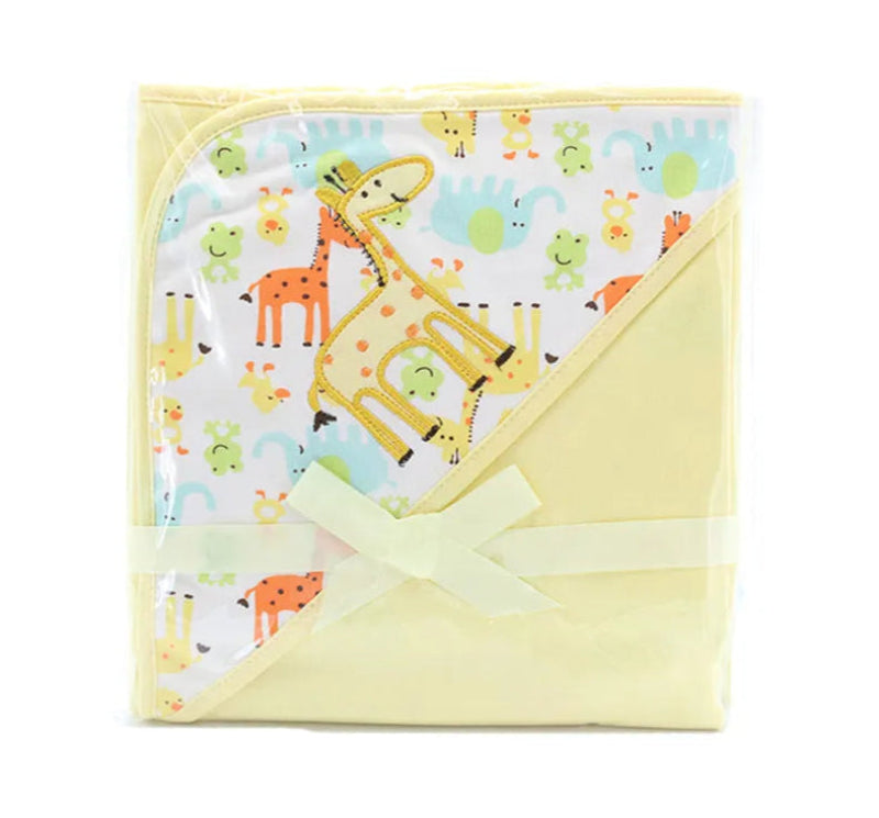 Peignoir de bain eponge bébé-coton-motif-imprime-forme-carree-motif-dessin-animé-moelleux-confortable-absorbant-printemps-automne-hiver-ete-jaune-giraffe