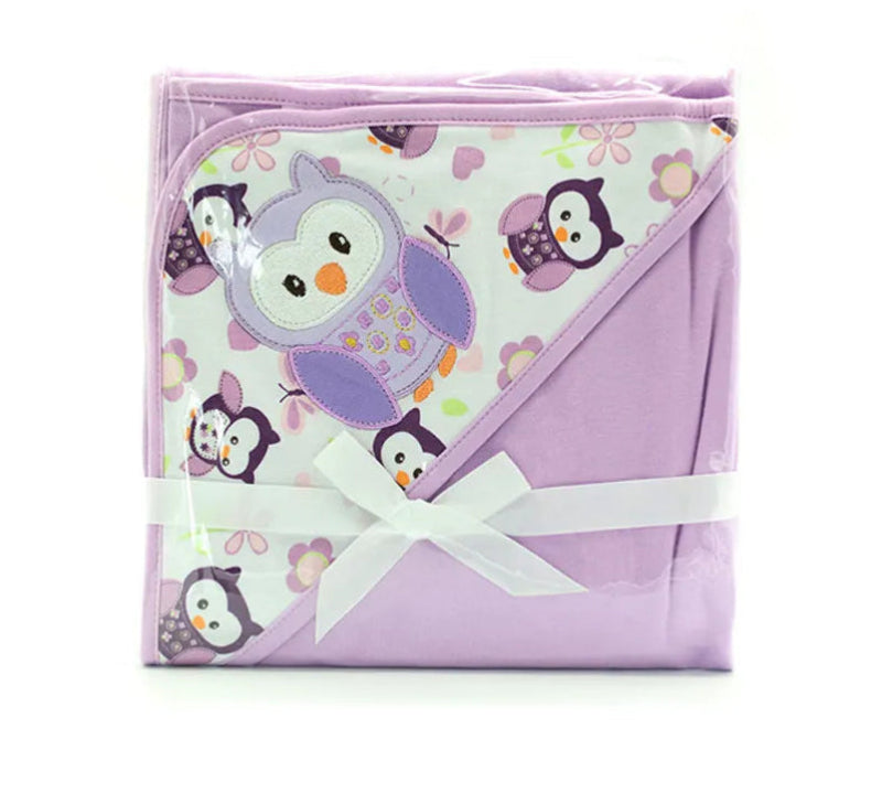 Peignoir de bain eponge bébé-coton-motif-imprime-forme-carree-motif-dessin-animé-moelleux-confortable-absorbant-printemps-automne-hiver-ete-violet-oiseau